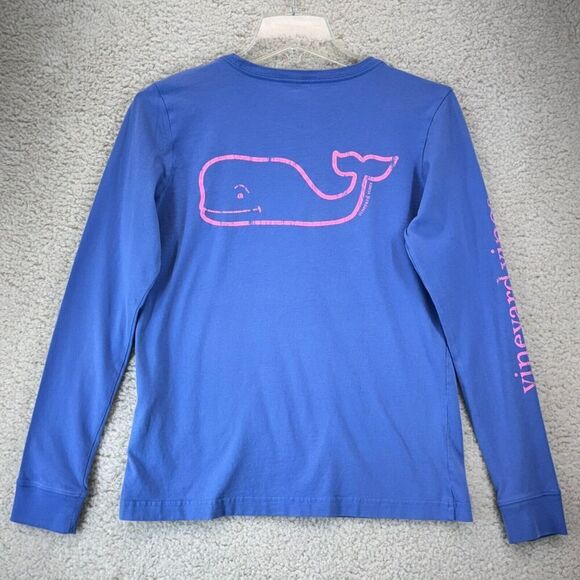 Vineyard Vines T-Shirt Kids Small Blue Long Sleeve 100% Cotton Whale Pocket Tee - Picture 2 of 7